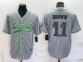 Men's Philadelphia Eagles #11 AJ Brown Grey With Patch Cool Base Stitched Baseball Jersey,baseball caps,new era cap wholesale,wholesale hats